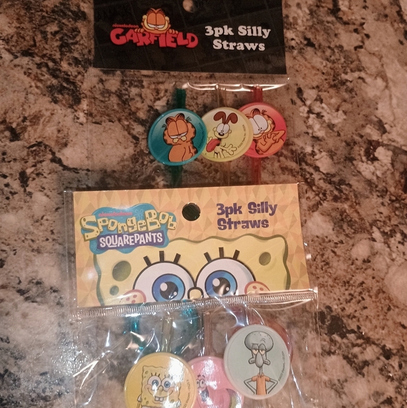 Smurfs Other - Garfield And SpongeBob Silly Straws Set Kids Dining Fun